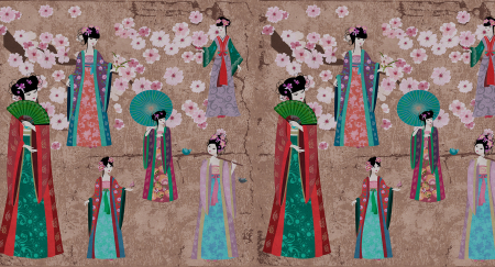Colectii - Fototapet flori de cires si kimono crem/bej DD110816  -  A.S. Creation