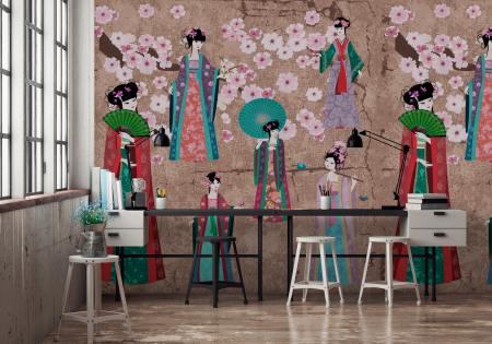 Fototapet flori de cires si kimono crem/bej DD110816  -  A.S. Creation [1]