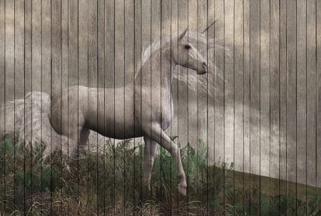 Fototapet - Fototapet panouri lemn cu unicorn gri DD113957  -  A.S. Creation