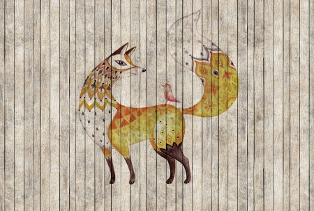 Fototapet - Fototapet panouri lemn si vulpe galben DD113972  -  A.S. Creation