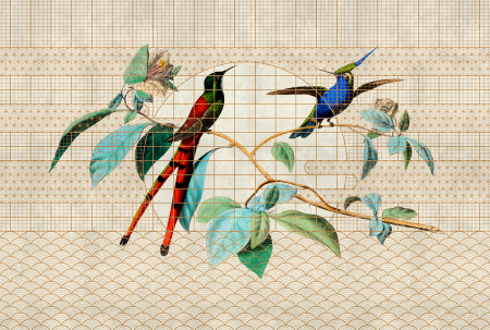 Walls by Patel 3 - Fototapet grafic cu pasari portocaliu DD122432  -  A.S. Creation