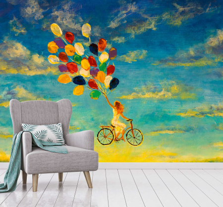 Fototapet pictura femeie cu bicicleta pe cer galben DD123817 - A.S. Creation [2]