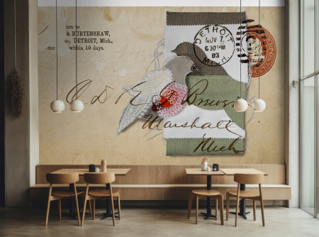 Fototapet colaj vintage pasare bej DD134357 - A.S. Creation [4]