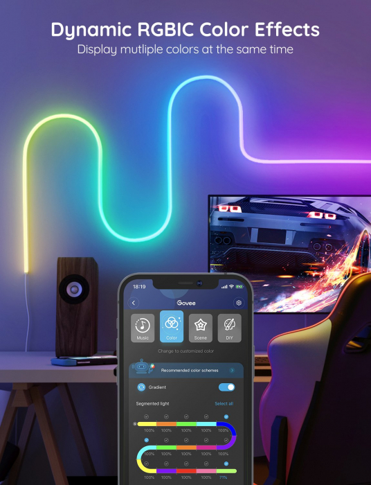 Banda LED Neon Govee H61A0 RGBIC, Inteligenta, Sincronizare Muzica, Wifi, 3m, IP67,  Alexa , Google Asistant [2]