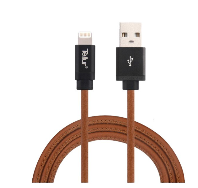 Cablu de date Tellur USB - Lightning Mfi piele naturala 1m, 2.4A, maro [3]