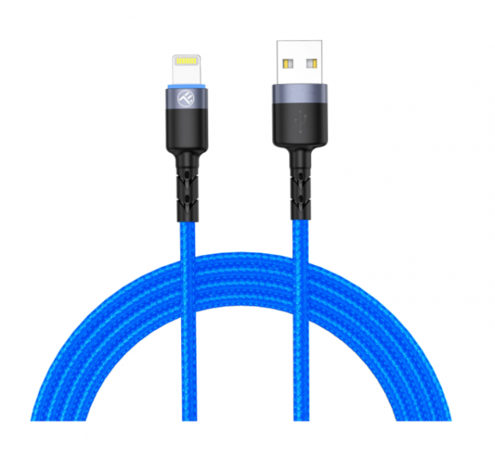Cablu Tellur Lightning cu LED, 3A, nailon, 1.2m, albastru [1]