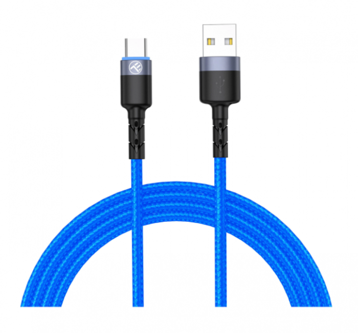 Cablu Tellur Type-C cu LED, 3A, nailon, 1.2m, albastru [1]