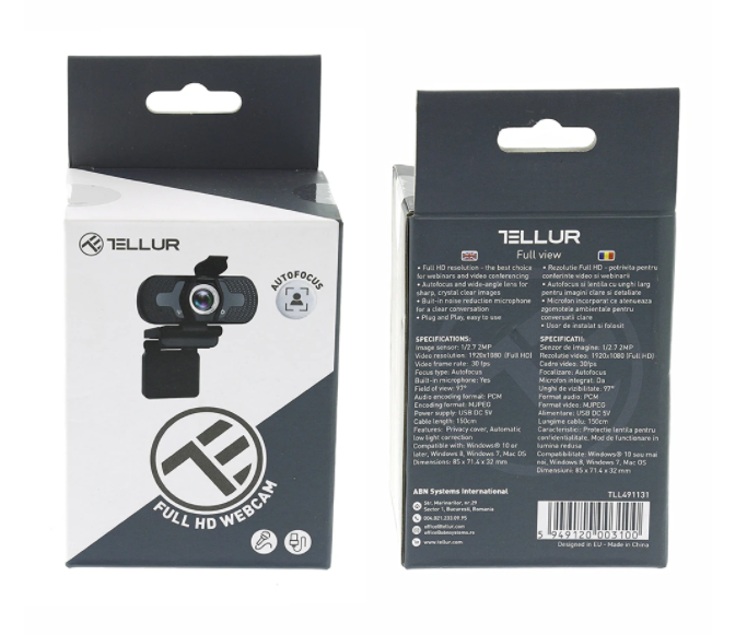 Camera web Tellur Full HD, 2MP, autofocus, microfon, negru [2]