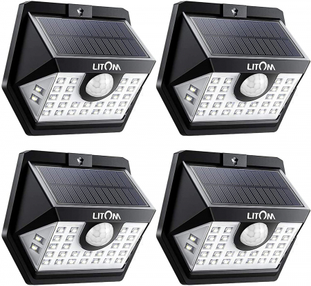 Set 4 lampi solare LITOM LTCD179, LED, 30 leduri, incarcare solara si senzor de miscare [1]