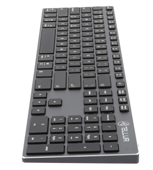 Tastatura fara fir Tellur, Shade, Bluetooth, US, Aluminium, Acumulator, Incarcare microUSB, Multi Device, Gri Negru [7]