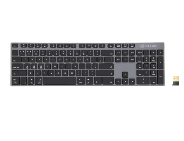 Tastatura fara fir Tellur, Shade, Bluetooth, US, Aluminium, Acumulator, Incarcare microUSB, Multi Device, Gri Negru [2]
