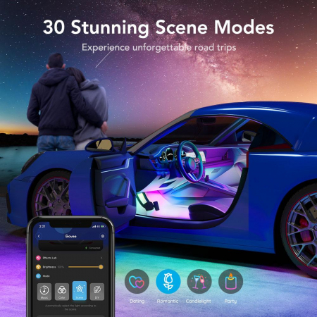 Banda LED Auto Govee  H7090 RGBIC, Sincronizare Muzica, Control App, Telecomanda, 30 de scene [9]