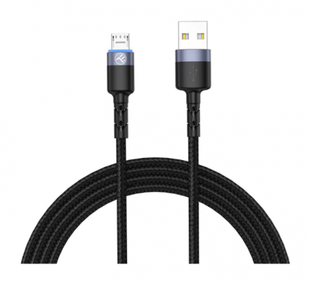 Cablu Tellur Micro USB cu LED, nailon, 2m, negru [0]
