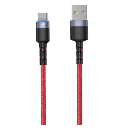 Cablu Tellur Type-C cu LED, 3A, nailon, 1.2m, rosu [1]