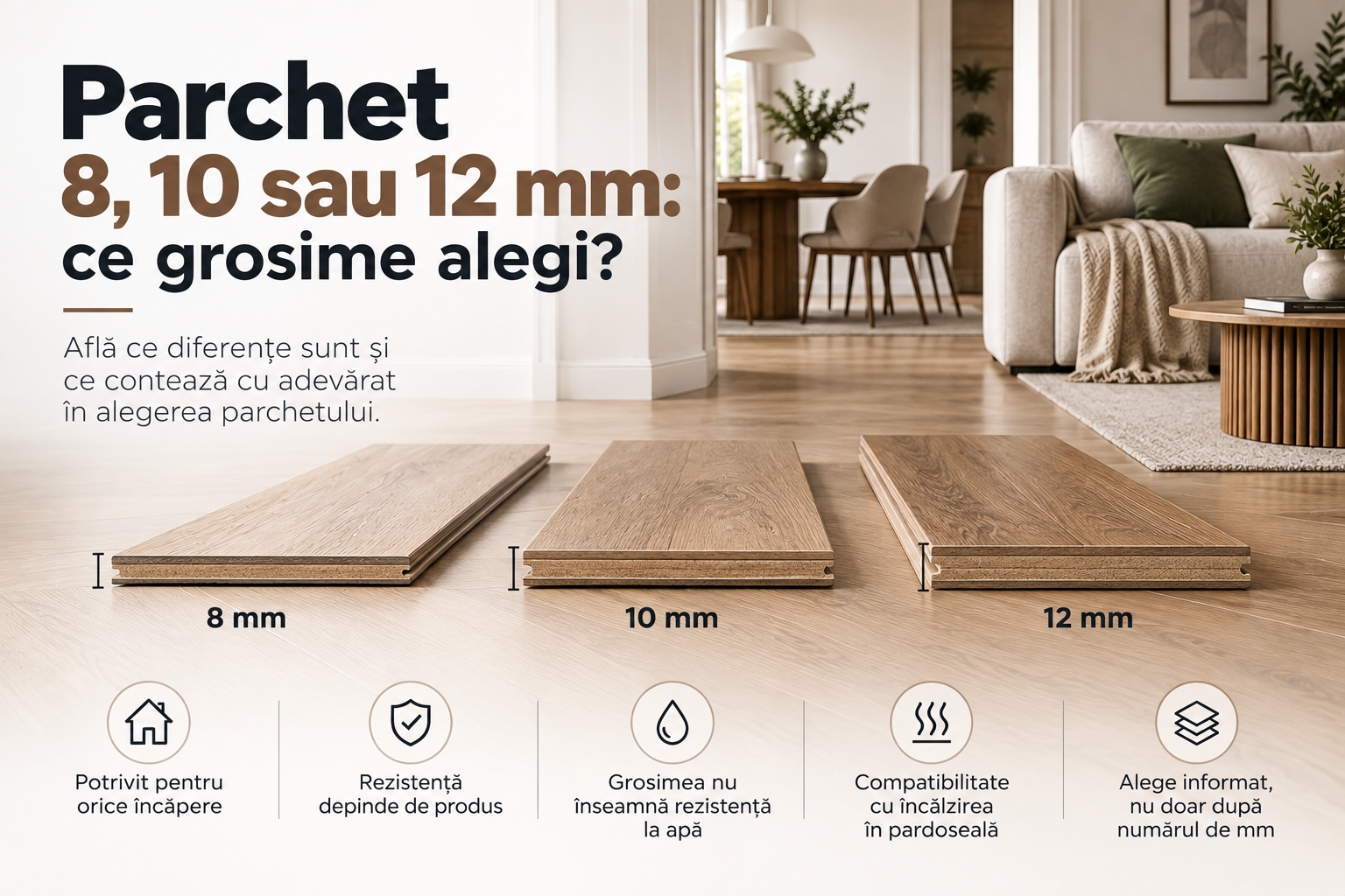 Parchet 8, 10 sau 12 mm: ce grosime alegi?