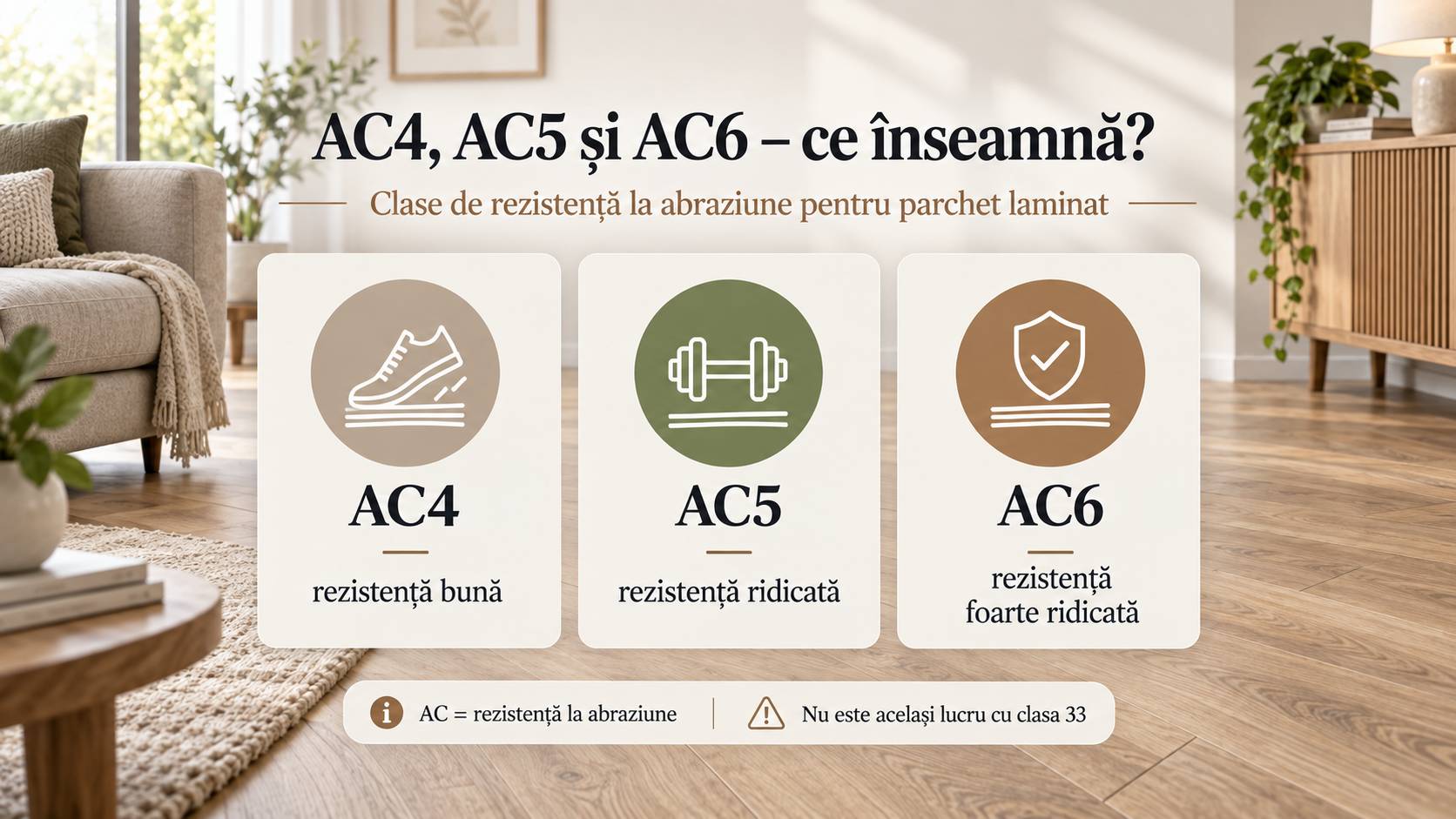 AC4, AC5 și AC6 la parchet laminat: ce înseamnă și care este diferența?