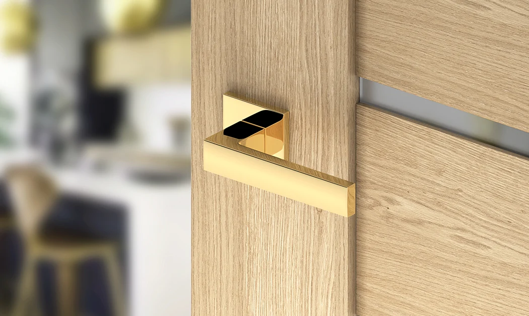 Maner usa de interior, CUBE SLIM, auriu lucios, cu rozeta cheie [4]