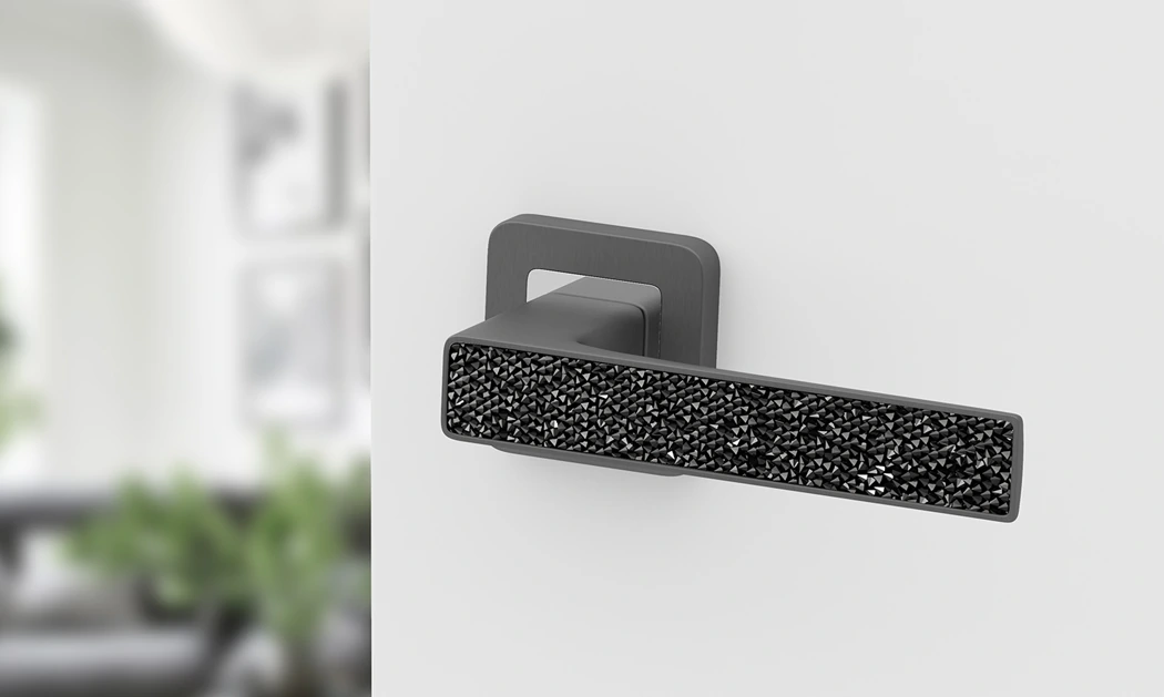 Maner usa de interior, DECO, grafit cu cristale negre, cu rozeta cilindru/butuc [4]