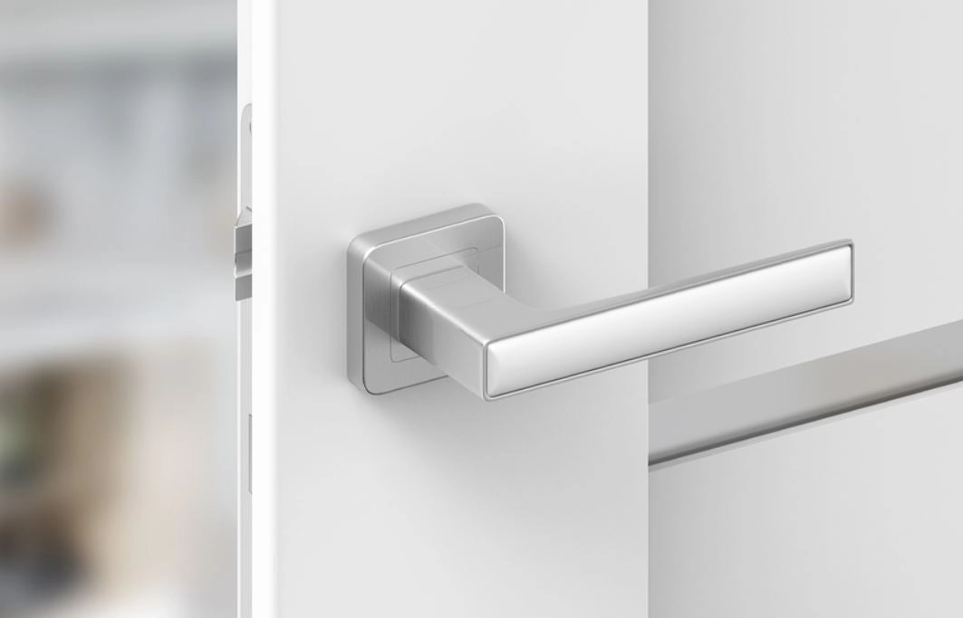 Maner usa de interior, DECO, nichel mat cu decor alb, cu rozeta cilindru/butuc [3]