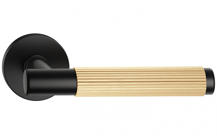 Maner usa de interior, TIME LINEAR, negru / auriu satin, cu rozeta buton [3]