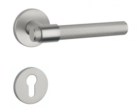Manere - Maner usa de interior, AURA, inox satin, cu rozeta cilindru/butuc