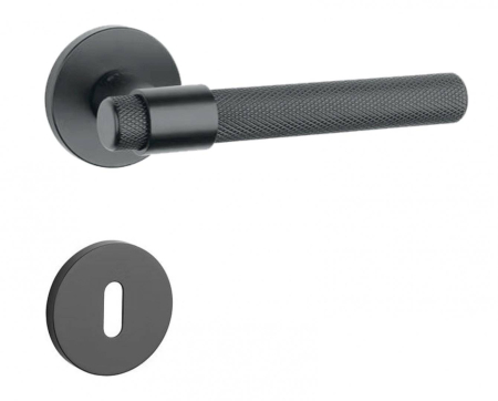 Manere - Maner usa de interior, AURA, negru mat, cu rozeta cheie