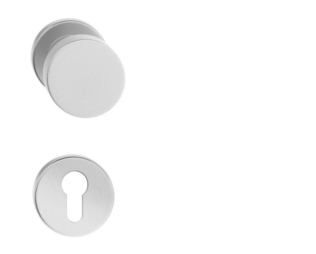 Manere - Maner usa de interior, buton, ROUND, inox, cu rozeta cilindru/butuc