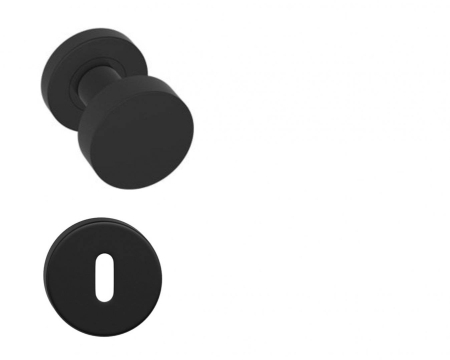 Manere - Maner usa de interior, buton, ROUND, negru mat, cu rozeta cheie