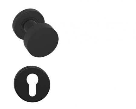 Manere - Maner usa de interior, buton, ROUND, negru mat, cu rozeta cilindru/butuc