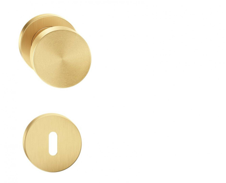 Manere - Maner usa de interior, buton, ROUND, auriu satin mat, cu rozeta cheie