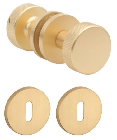 Manere - Maner usa de interior, buton, TIME, auriu satin, cu rozeta cheie