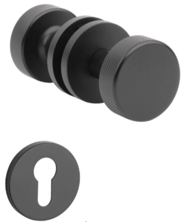 Manere - Maner usa de interior, buton, TIME, negru mat, cu rozeta cilindru/butuc