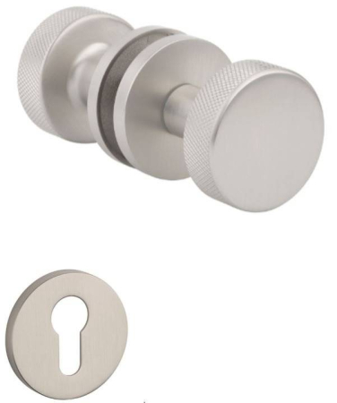 Manere - Maner usa de interior, buton, TIME, nichel satin, cu rozeta cilindru/butuc