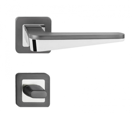 Manere - Maner usa de interior, DUO, crom grafit, cu rozeta buton