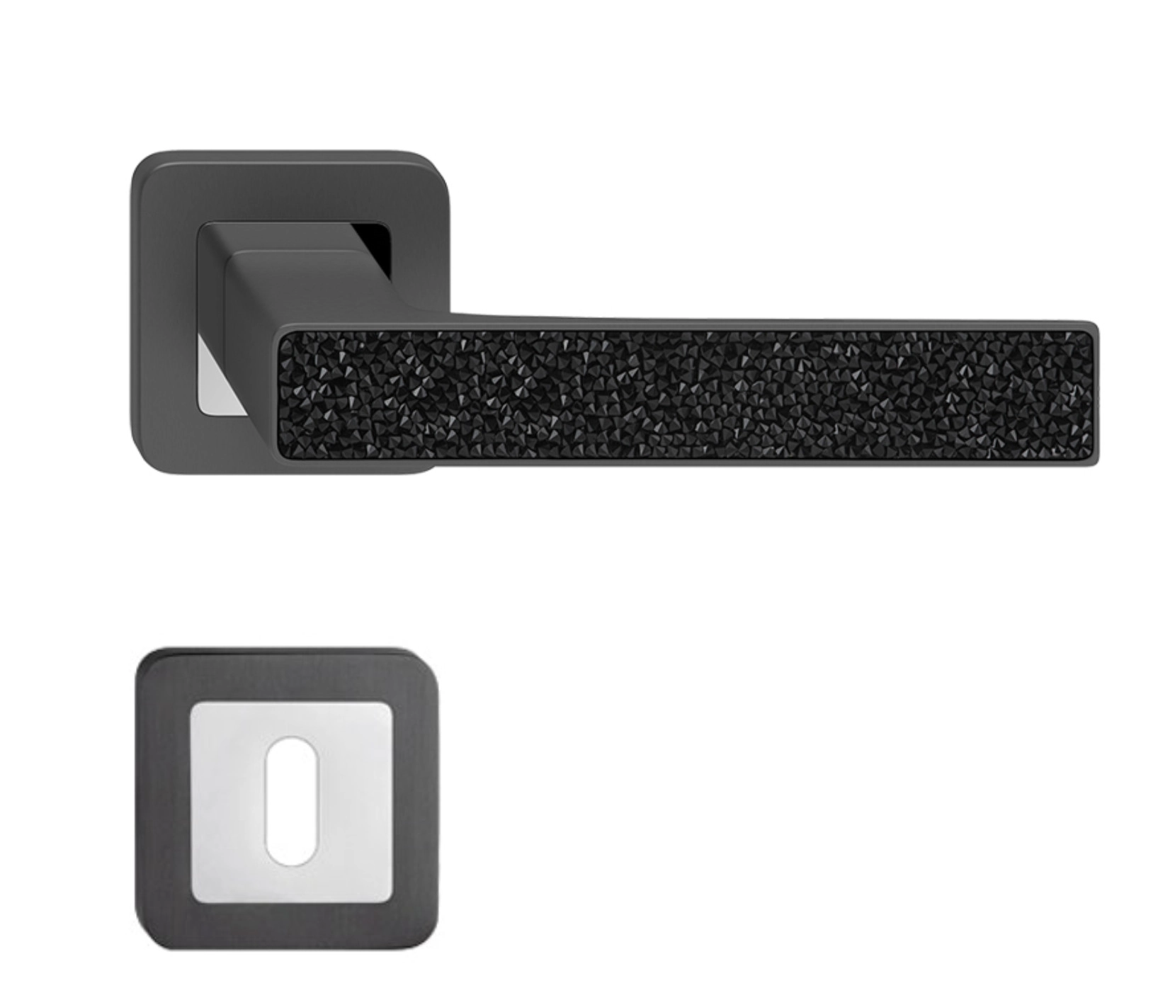 Manere - Maner usa de interior, DECO, grafit cu cristale negre, cu rozeta cheie