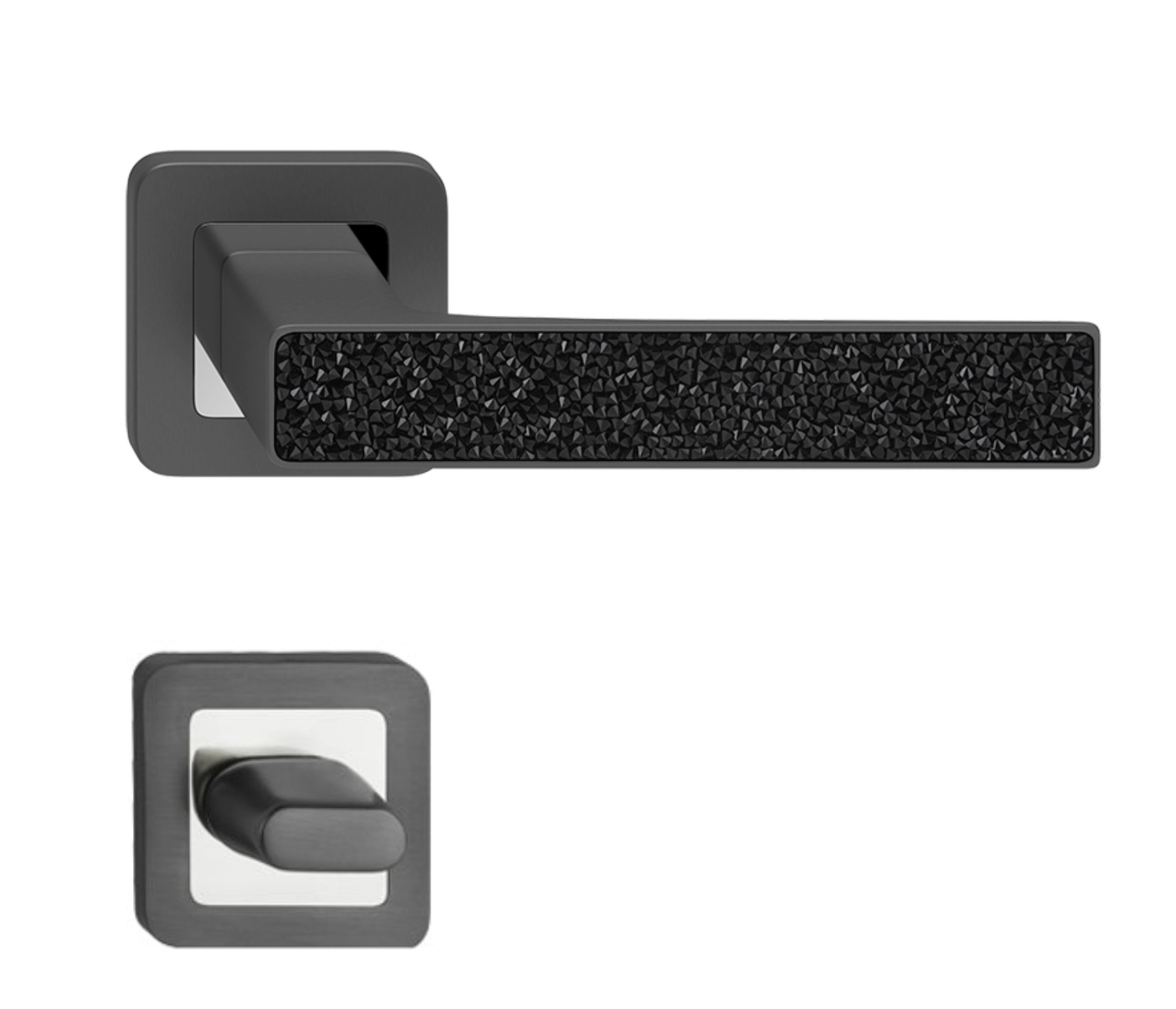 Manere - Maner usa de interior, DECO, grafit cu cristale negre, cu rozeta buton