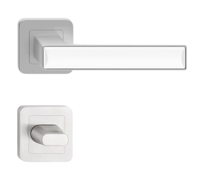 Manere - Maner usa de interior, DECO, nichel mat cu decor alb, cu rozeta buton
