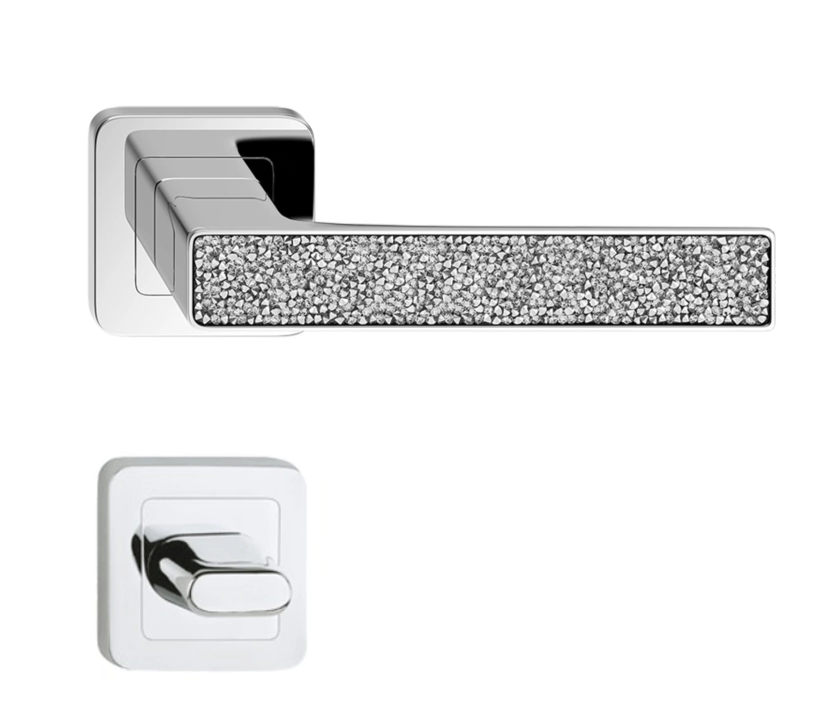 Manere - Maner usa de interior, DECO, crom lucios cu cristale albe, cu rozeta buton