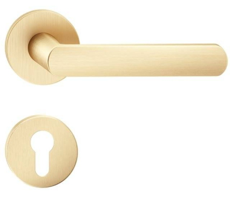 Manere - Maner usa de interior, LUNA R, auriu satin, cu rozeta cilindru/butuc