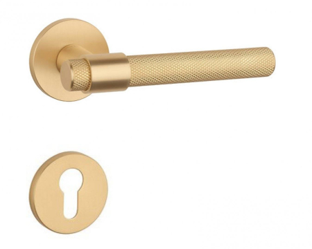 Manere - Maner usa de interior, AURA, auriu satin mat, cu rozeta cilindru/butuc