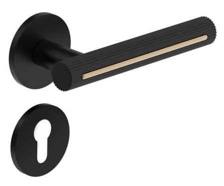 Manere - Maner usa de interior, MODERNO, negru auriu, cu rozeta cilindru/butuc