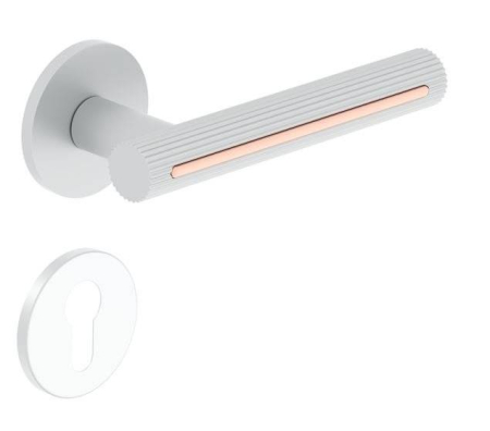 Manere - Maner usa de interior, MODERNO, alb cupru, cu rozeta cilindru/butuc