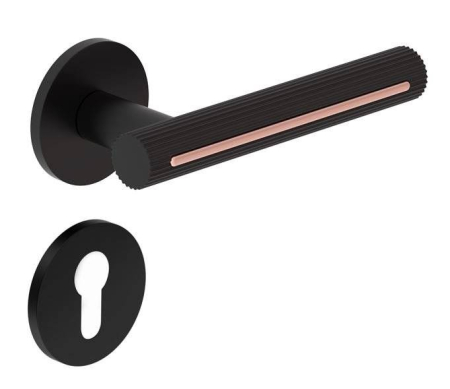 Manere - Maner usa de interior, MODERNO, negru cupru, cu rozeta cilindru/butuc