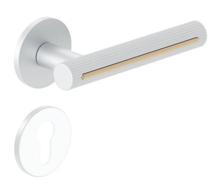 Manere - Maner usa de interior, MODERNO, alb auriu, cu rozeta cilindru/butuc