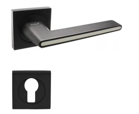 Manere - Maner usa de interior, ONYX, negru alb, cu rozeta cilindru/butuc