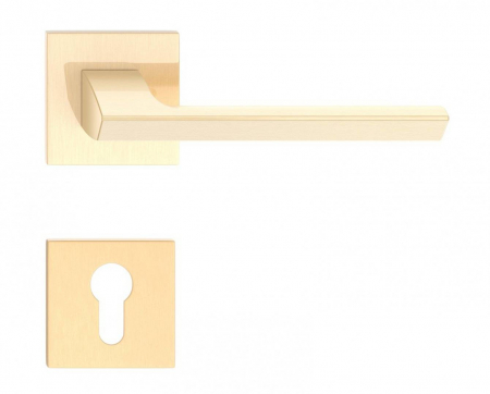 Manere - Maner usa de interior, QUANTA FIT, auriu satin lucios, cu rozeta cilindru/butuc