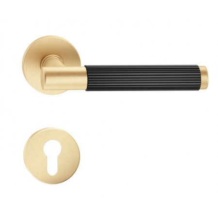 Manere - Maner usa de interior, TIME LINEAR, auriu satin / negru, cu rozeta cilindru/butuc