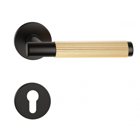 Manere - Maner usa de interior, TIME LINEAR, negru / auriu satin, cu rozeta cilindru/butuc