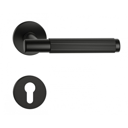 Manere - Maner usa de interior, TIME LINEAR, negru mat, cu rozeta cilindru/butuc