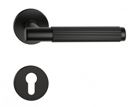 Manere - Maner usa de interior, TIME LINEAR, negru mat, cu rozeta cilindru/butuc